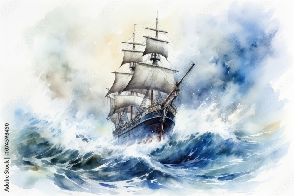 Obraz premium Ship sea sailboat painting.