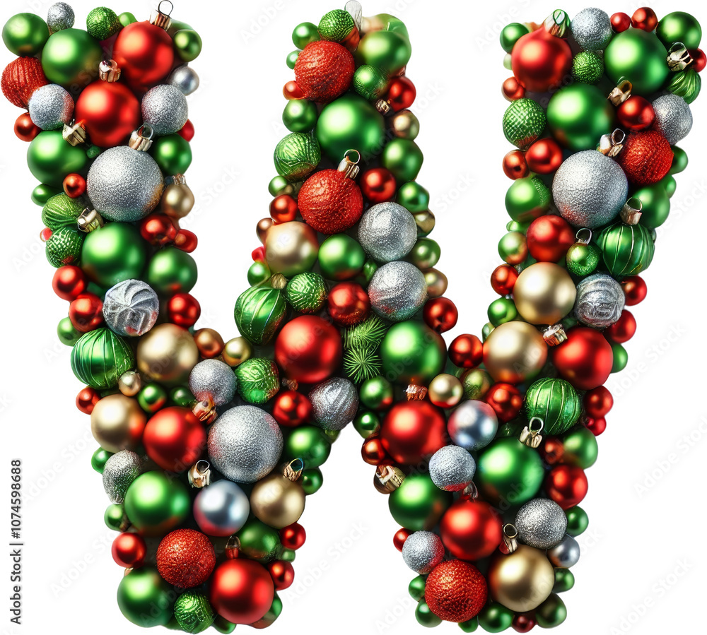 Festive Christmas Ball Alphabet Letter W crafted from Christmas ornaments. Festive Christmas Ball Alphabet Letter W crafted from Christmas ornaments.