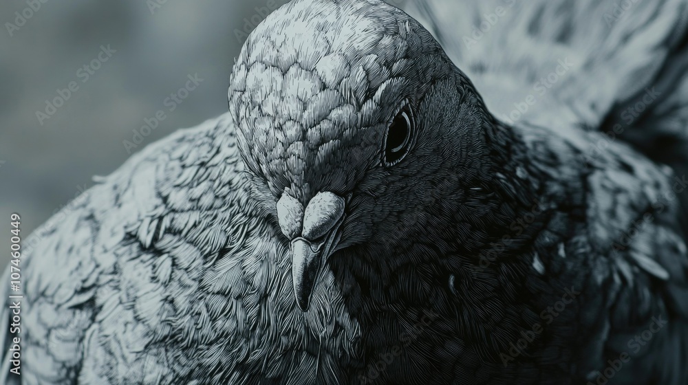 Obraz premium Grey Pigeon with Patterned Feathers