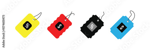 Set of discount coupon or shopping tag. Label with percentage, discount offer tag symbol. Black friday discount, sale label. Sale price tag with discount offer. Eps 10.