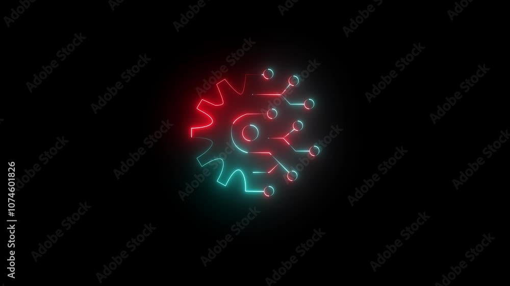 New Update neon setting icon setup animation in black background New Update neon setting icon setup animation in black background