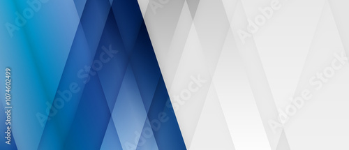 White and blue modern abstract wide banner design with geometric shapes