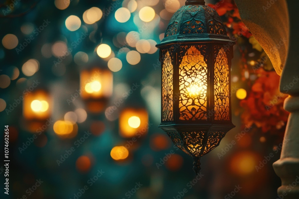 Fototapeta premium Lantern with lights in the background