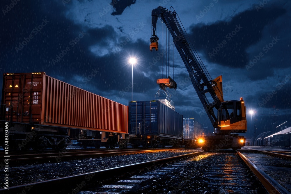 Crane loading containers onto freight ship at busy port, showcasing efficient logistics and shipping operations. Crane loading containers onto freight ship at busy port, showcasing efficient logistics and shipping operations.