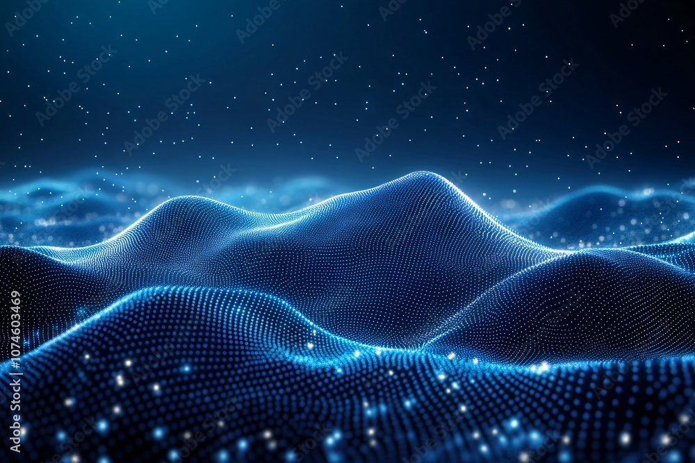 Abstract Blue Digital Landscape with Glowing Particles - Futuristic Technology Background Abstract Blue Digital Landscape with Glowing Particles - Futuristic Technology Background