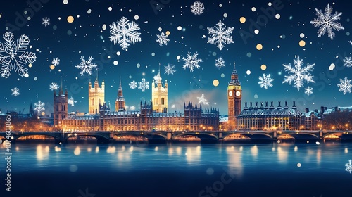 Snowy Christmas Night in London with Big Ben and the Houses of Parliament