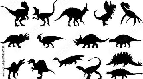 set dinosaurs silhouette on white background, vector