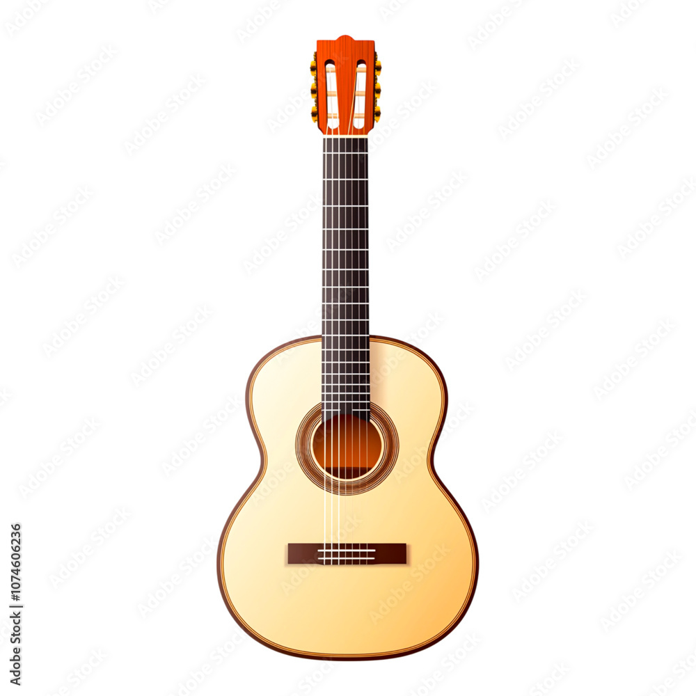 Fototapeta premium Elegant Classic Acoustic Guitar with Glossy Finish and Detailed Design, Perfect for Music Lovers, Performers, and Studio Settings, Showcasing Artistic Craftsmanship and Musical Artistry