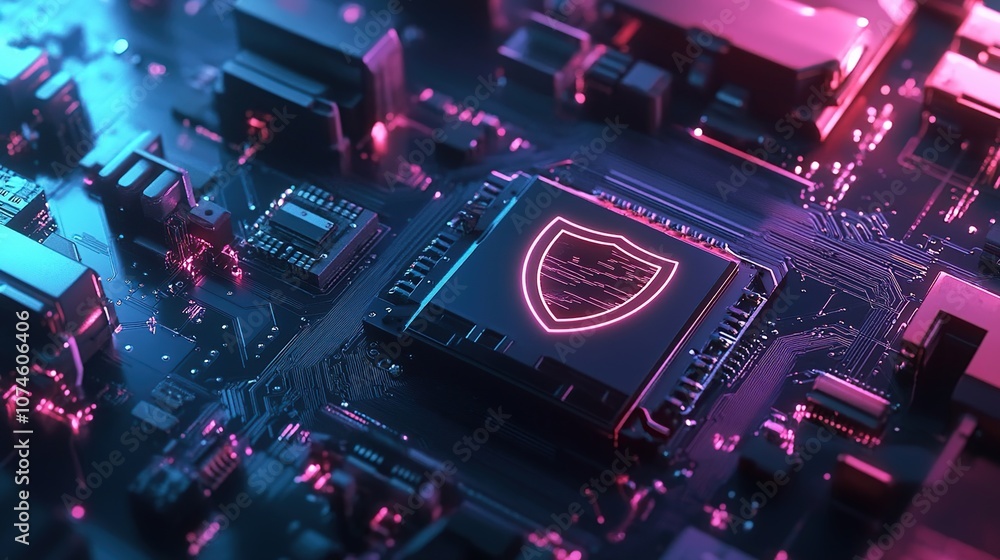 Cybersecurity Protection: Digital Shield on Circuit Board Cybersecurity Protection: Digital Shield on Circuit Board