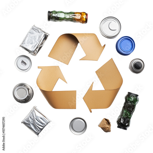 Set of paper, metal, and plastic recycling symbols on a transparent background photo