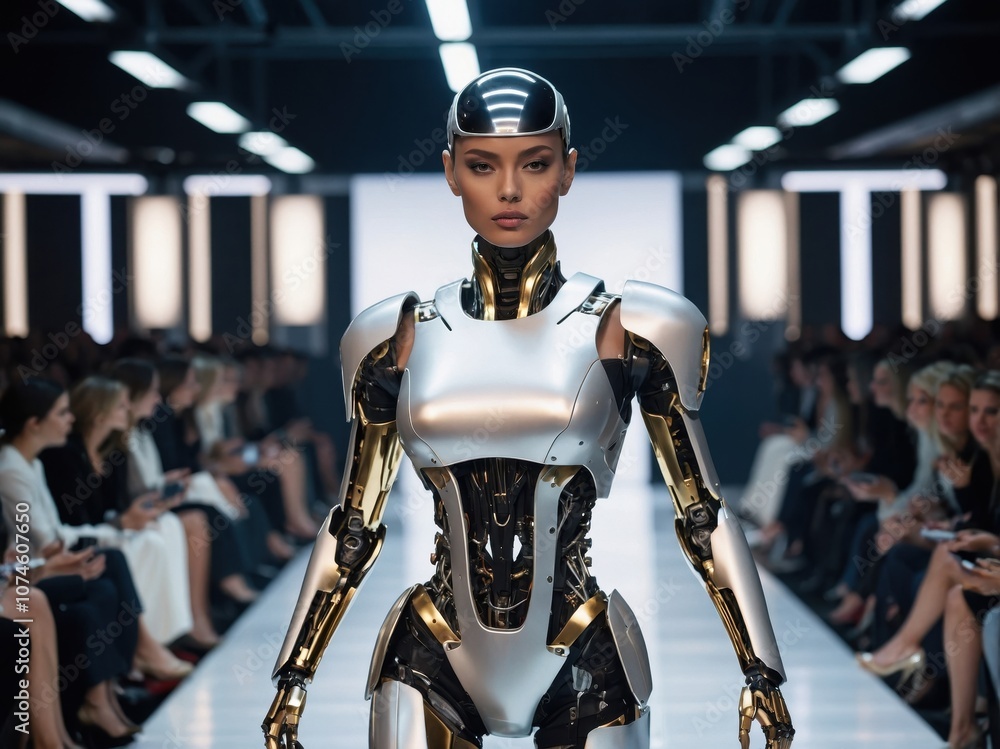 A humanoid robot woman presents as a model for future robotics, showcasing advanced design and futuristic technology during a presentation A humanoid robot woman presents as a model for future robotics, showcasing advanced design and futuristic technology during a presentation