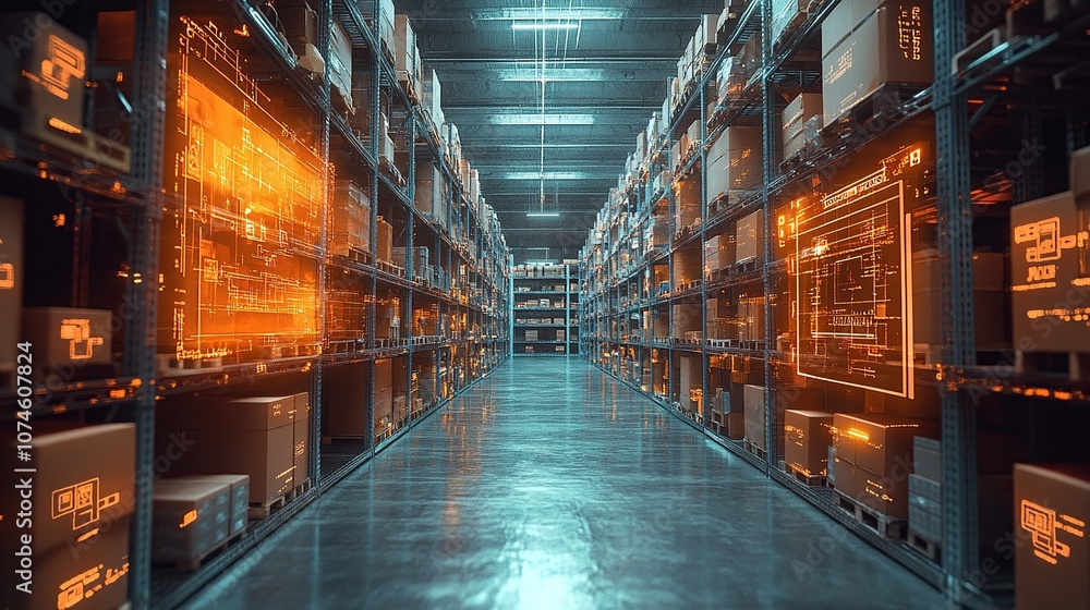 Fototapeta premium Modern Warehouse with Digital Displays
