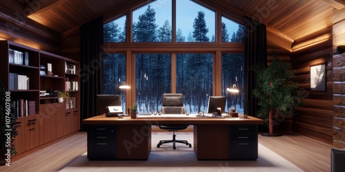 Cozy Exclusive News Desk in Rustic Style: A Warm and Inviting Workspace for Journalistic Creativity photo