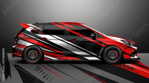 Red and black wrapped car with gray background