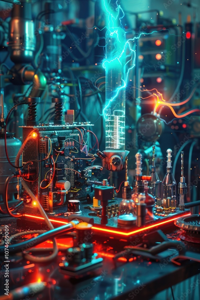 Futuristic Laboratory with High-Tech Electrical Experiments Futuristic Laboratory with High-Tech Electrical Experiments
