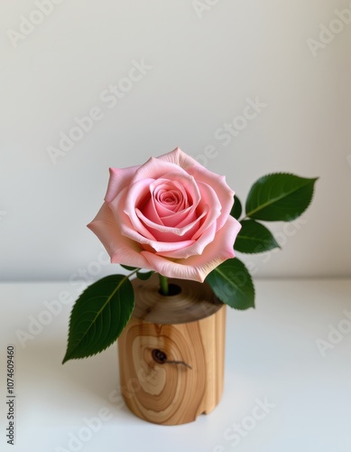 pink rose on wooden background