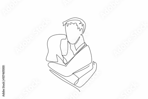 Continuous one line drawing a married couple hugging. Strengthen the weak. Comfort the sad. Give warmth in the embrace. Love gesture. National Hug Day. Single line draw design vector illustration