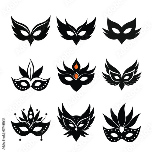 Elegant Black Carnival Mask Collection - Ornamental Vector Silhouettes for Party Celebrations