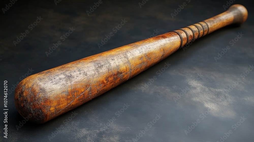An antique wooden baseball bat with a rustic finish, perfect for nostalgic sports themes or vintage collections. An antique wooden baseball bat with a rustic finish, perfect for nostalgic sports themes or vintage collections.