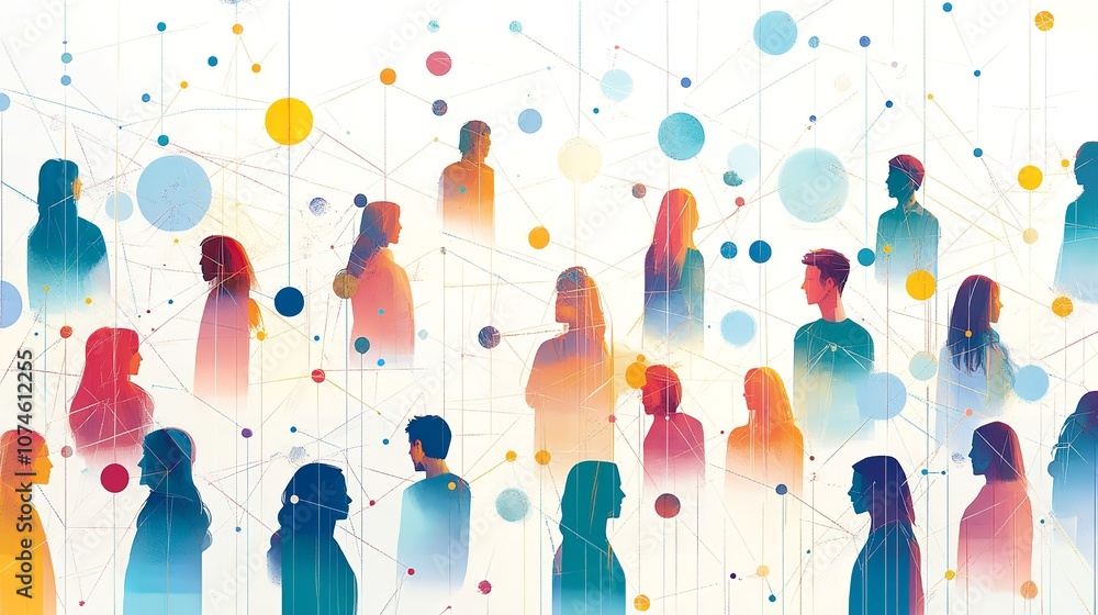 A group of individuals connected to network points. A group of individuals connected to network points.