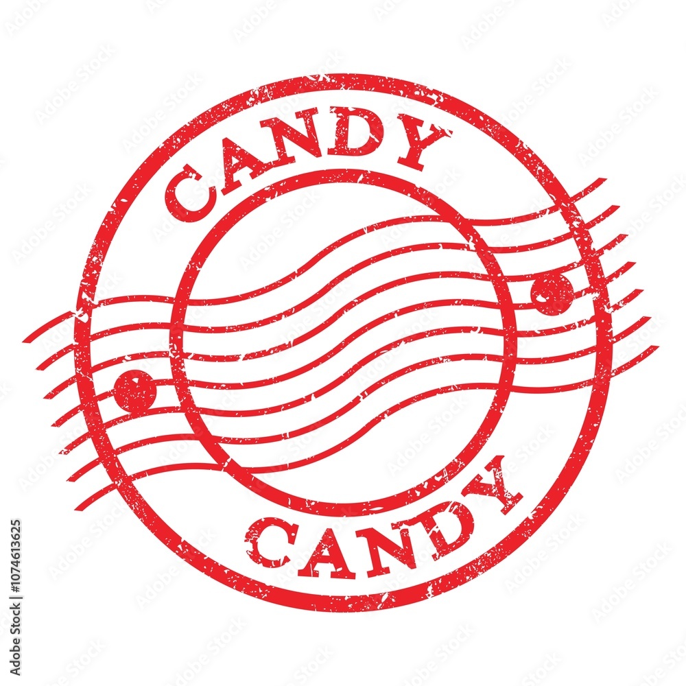 CANDY, text written on red postal stamp. CANDY, text written on red postal stamp.