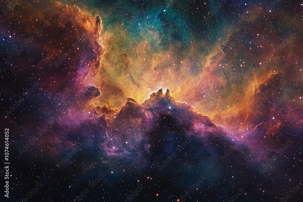 Fototapeta premium Colorful cosmic nebula glowing in the vastness of space at night