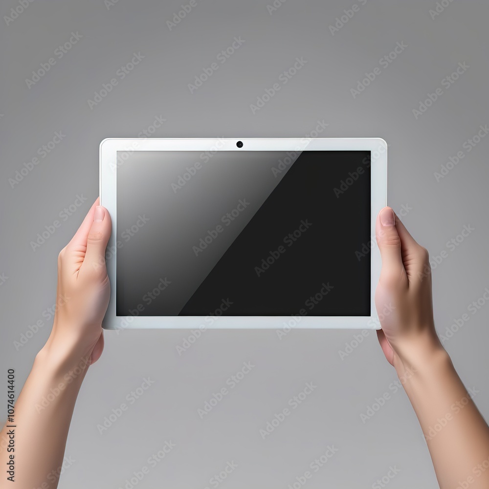 Hands with black tablet computer, on white background Hands with black tablet computer, on white background