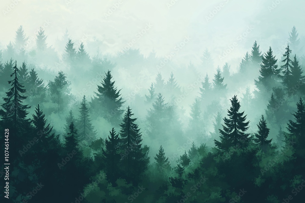 Enchanted Foggy Forest: A Serene Landscape of Pine Trees Enchanted Foggy Forest: A Serene Landscape of Pine Trees