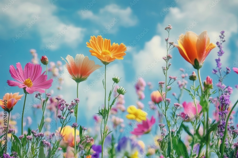Field of flowers with blue sky Field of flowers with blue sky