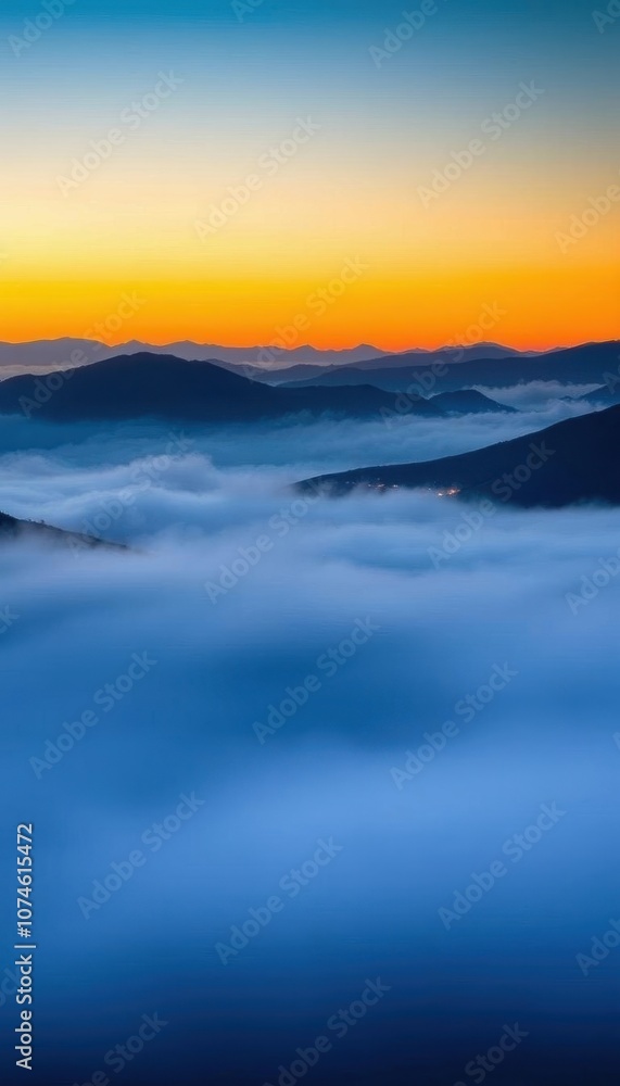 Fototapeta premium a view of a mountain range with a layer of fog in the foreground