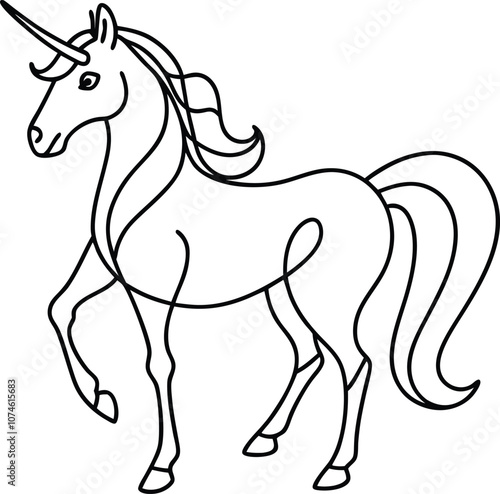 Single one line drawing unicorn concept. Continuous line draw design graphic vector transparent with PNG