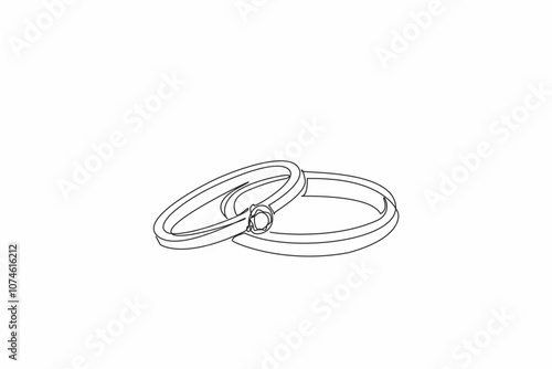 Single one line drawing two stacked rings. Lying in the room. Surprise gift for the beloved wife. The luxury of diamonds. Sweetheart. National Spouses Day. Continuous line design graphic illustration