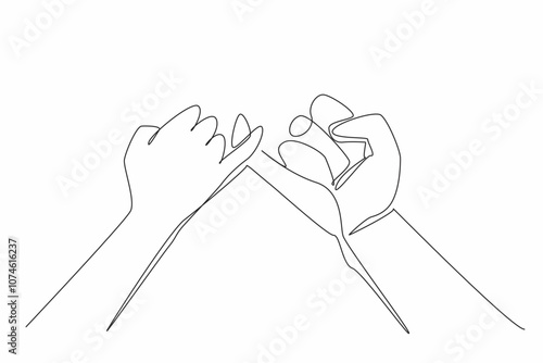 Continuous one line drawing two hands holding pinkies together. Saying sacred vows. Promising to complete each other. Perfect love. National Spouses Day. Single line draw design vector illustration