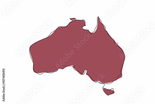 Continuous one line drawing map of Australia continent. Countries located in the southern hemisphere. Famous for its unique flora and fauna. Australia Day. Single line draw design vector illustration