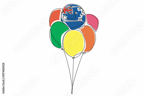 Continuous one line drawing Australian flag patterned balloon among several balloons. Balloon festival in the capital. Celebration. Nation. Australia Day. Single line draw design vector illustration
