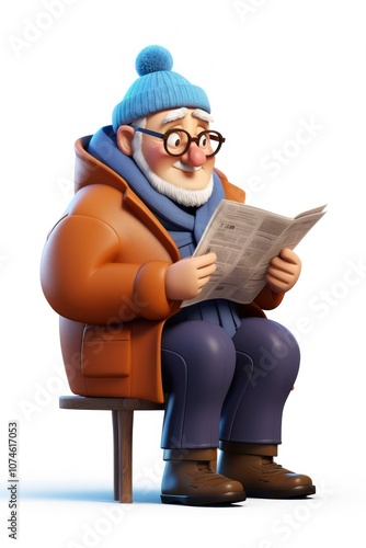 Reading sitting cartoon paper.