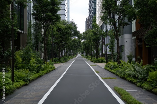 Vibrant streets adorned with lush green growth, symbolizing nature's recovery and urban renewal.