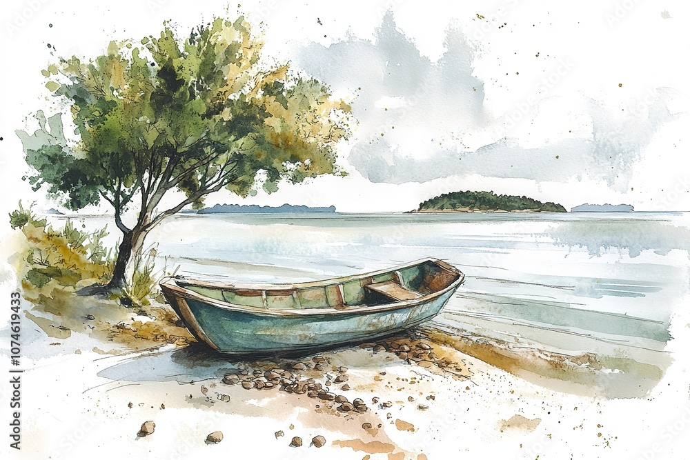 Watercolour painting of fishing boats on the beach at sunrise on Bournemouth beach
Watercolour painting of fishing boats on the beach at sunrise on Bournemouth beach