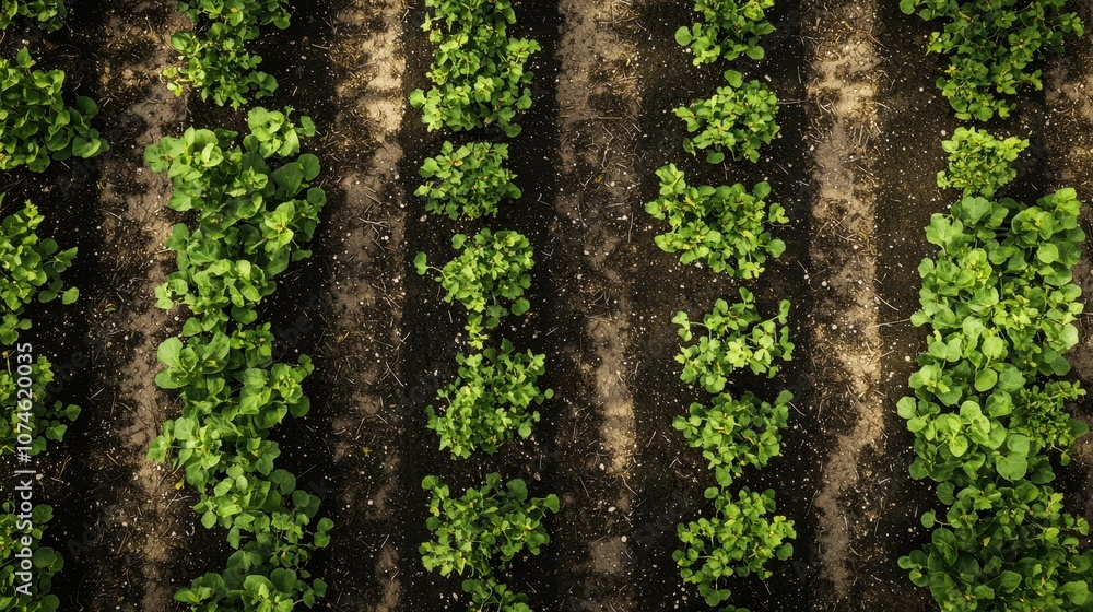 Top view greenery in a vibrant vegetable farm landscape Top view greenery in a vibrant vegetable farm landscape