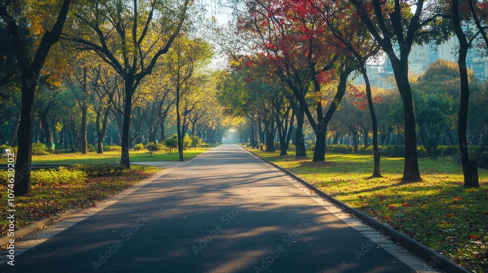 Naklejka premium Autumn Path in a Park