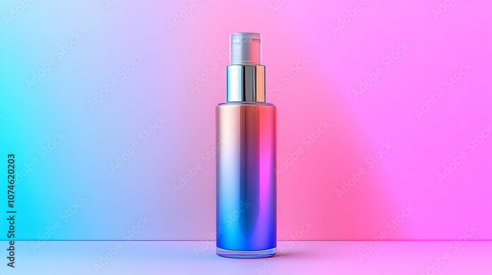 Colorful Gradient Bottle Mockup with Blue and Pink Background - 3D Illustration Colorful Gradient Bottle Mockup with Blue and Pink Background - 3D Illustration