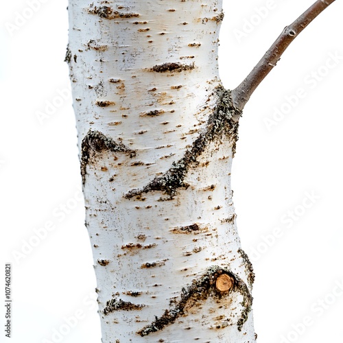 Betula pubescens isolated on a white background, close up photo