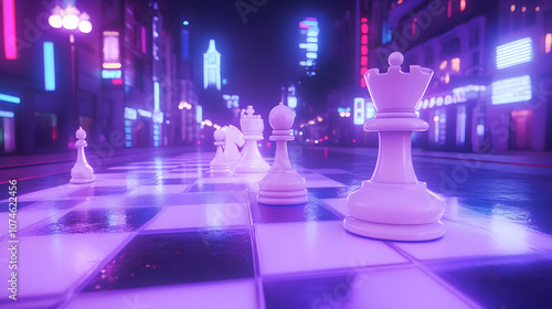 Wallpaper Mural Neon City Chessboard 3D Illustration Torontodigital.ca