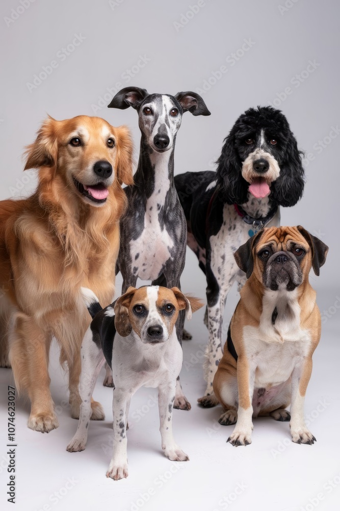 Portrait of a group of animals of various domestic pets, isolated on white background. Portrait of a group of animals of various domestic pets, isolated on white background.