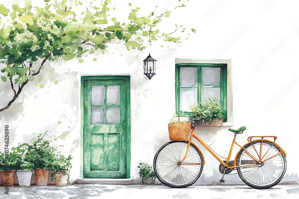 charming street in Valdemossa village with old bike
