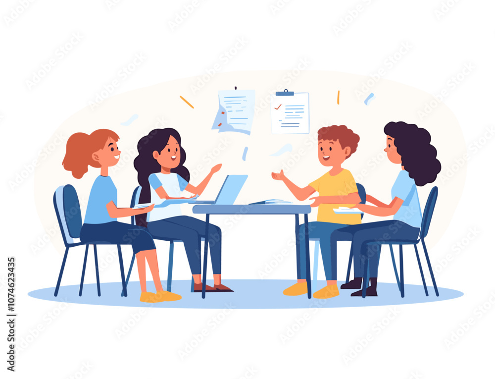 classroom with teacher happy school children kids and a teacher colorful vector illustration classroom with teacher happy school children kids and a teacher colorful vector illustration