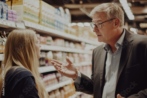 Professional Interaction in a Supermarket Aisle - Business Conversation and Consumer Insights