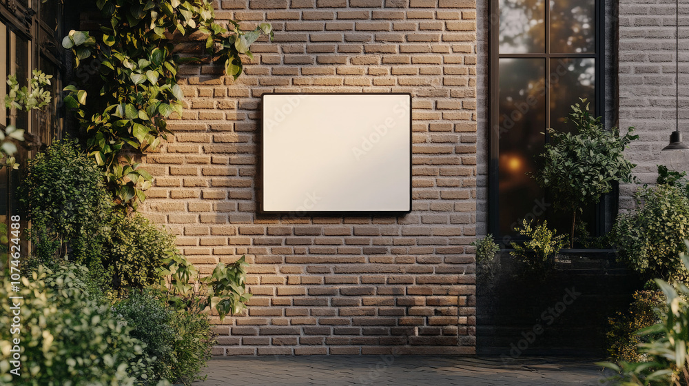Fototapeta premium Minimalist white signboard on the exterior of a trendy coffee