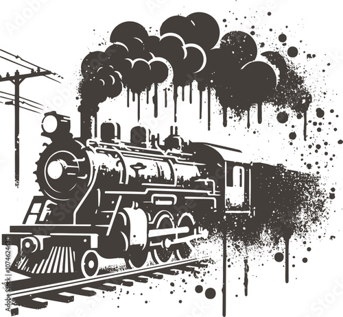 Retro Steam Locomotive Graffiti Art with a Vintage Industrial Feel