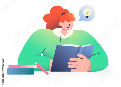 Woman learning by reading a book